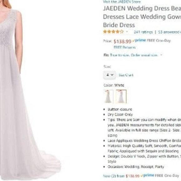JAEDEN White Lace A-Line Wedding Gown - Size 4 - Picture 1 of 12